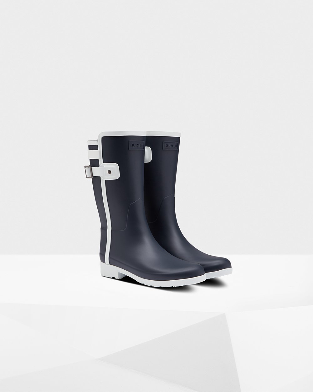 Womens Short Rain Boots - Hunter Refined Slim Fit Contrast (14QJTVMEA) - Navy/White
